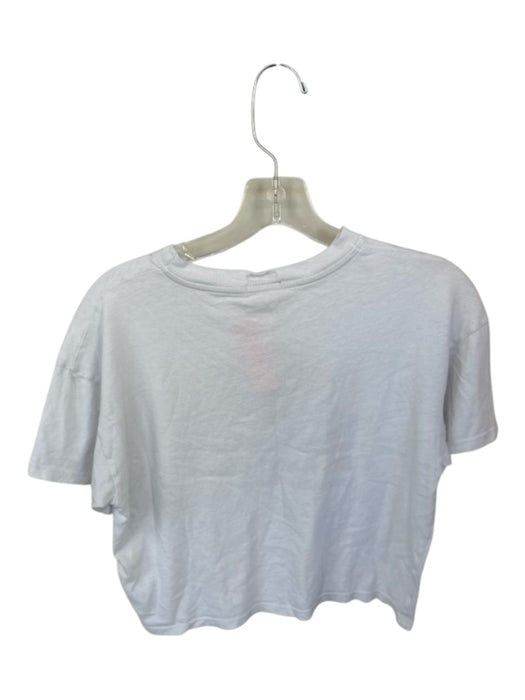 Mother Size S White & Blue Cotton Short Sleeve Beach Scene Cropped Top White & Blue / S