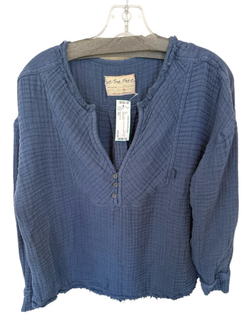 We The Free Size XS Navy Cotton Long Sleeve Gauze Raw Hem Top Navy / XS