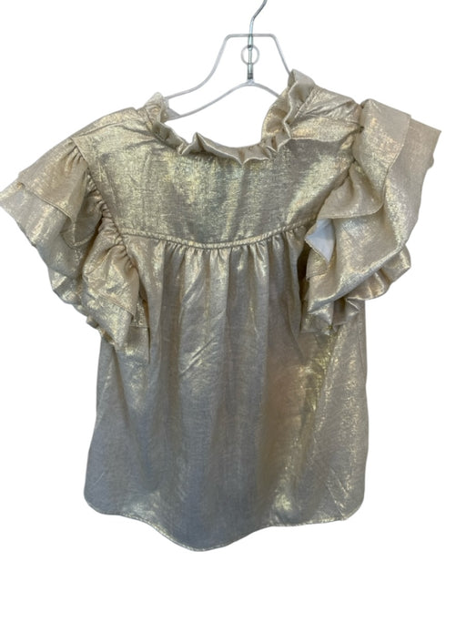 THML Size XS Gold Polyester Blend Short Sleeve Metallic Ruffle collar Top Gold / XS
