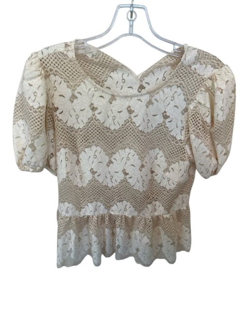 Dolan Size XS Cream & Tan Cotton Blend Lace Short Sleeve Top Cream & Tan / XS
