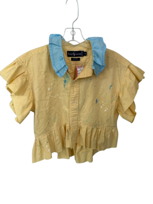 Ralph Lauren Size M Yellow & Blue Cotton Peplum Paint Splatter Button Down Top Yellow & Blue / M