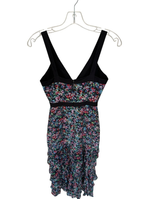 Saloni Size 2 Black & Multi Silk Sleeveless Watercolor Midi Side Zip Dress Black & Multi / 2
