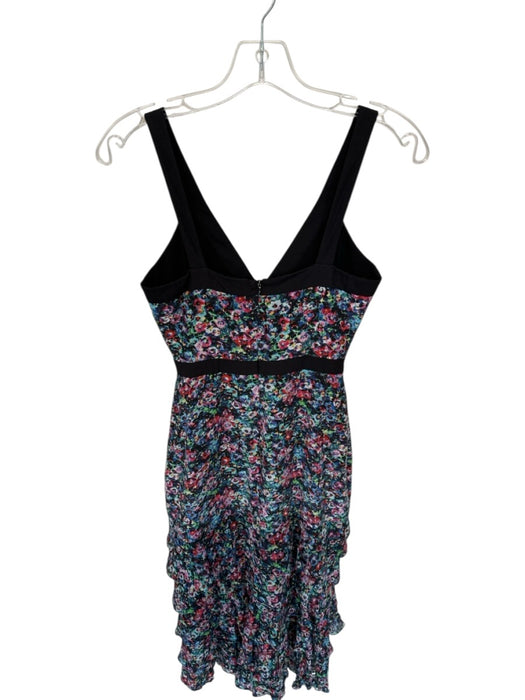 Saloni Size 2 Black & Multi Silk Sleeveless Watercolor Midi Side Zip Dress Black & Multi / 2