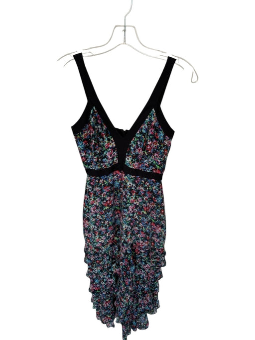 Saloni Size 2 Black & Multi Silk Sleeveless Watercolor Midi Side Zip Dress Black & Multi / 2