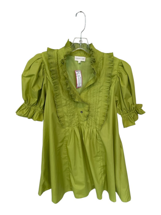 Entro Size S Green Polyester Blend Short Balloon Sleeve Acordian Pleated Dress Green / S