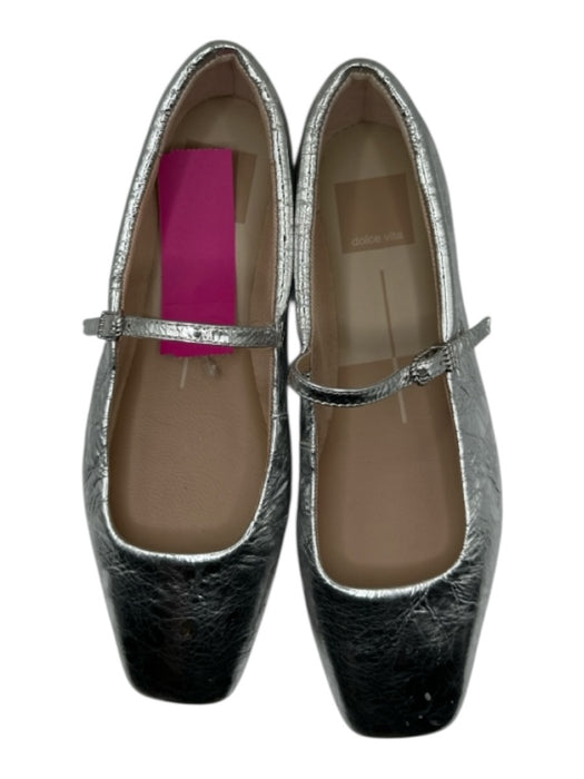 Dolce Vita Shoe Size 5.5 Silver Vegan Leather Metallic Square Toe Flats Silver / 5.5