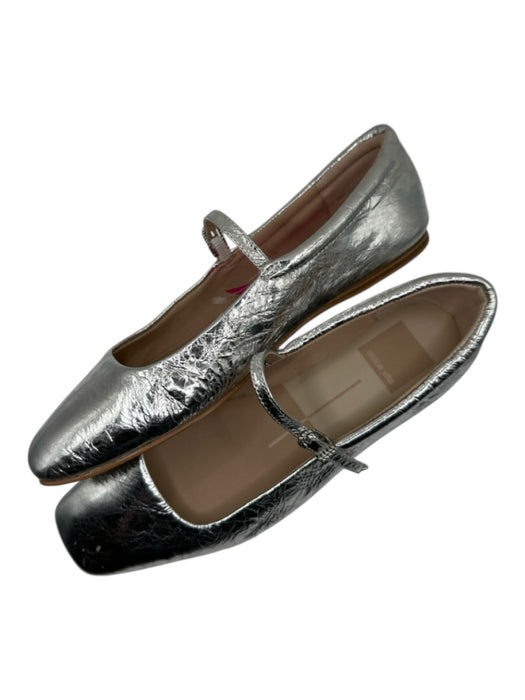 Dolce Vita Shoe Size 5.5 Silver Vegan Leather Metallic Square Toe Flats Silver / 5.5
