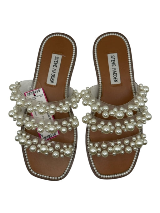 Steve Madden Shoe Size 6 Tan & Pearl PVC Faux Pearls 3 Strand Mules Tan & Pearl / 6