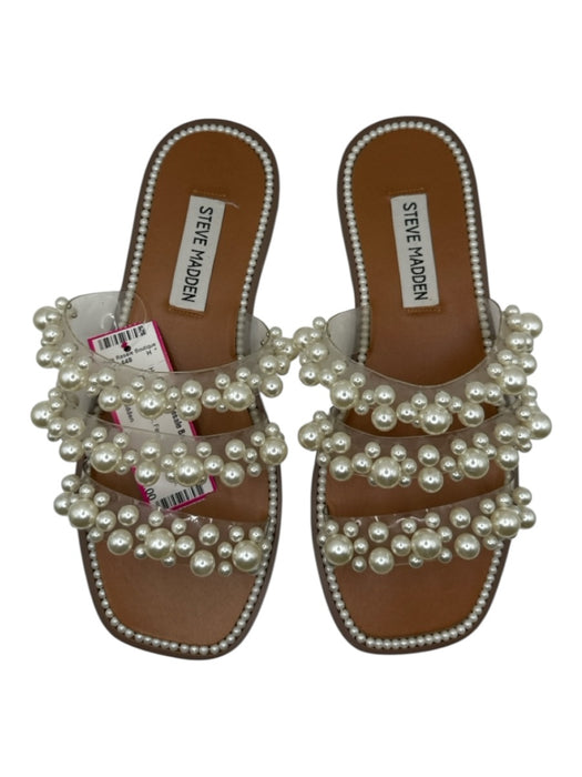 Steve Madden Shoe Size 6 Tan & Pearl PVC Faux Pearls 3 Strand Mules Tan & Pearl / 6
