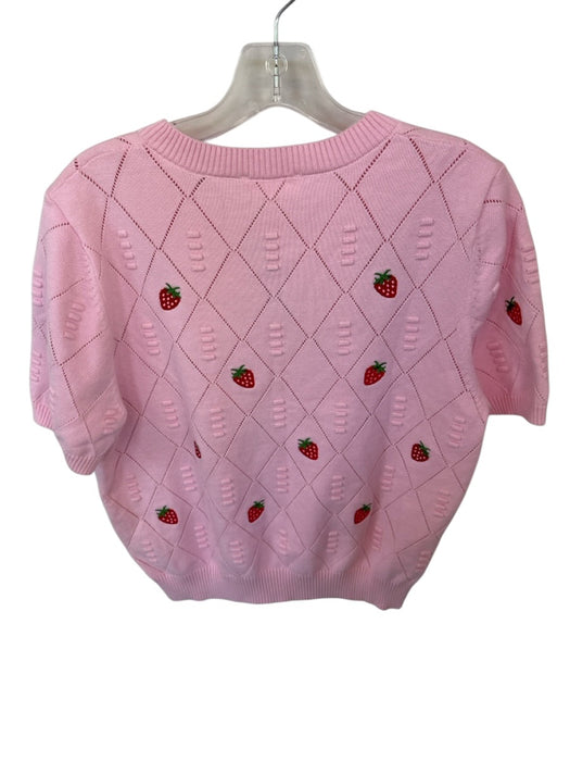 Entro Size L Pink & Red Cotton Blend Short Sleeve Strawberry Perforated Top Pink & Red / L