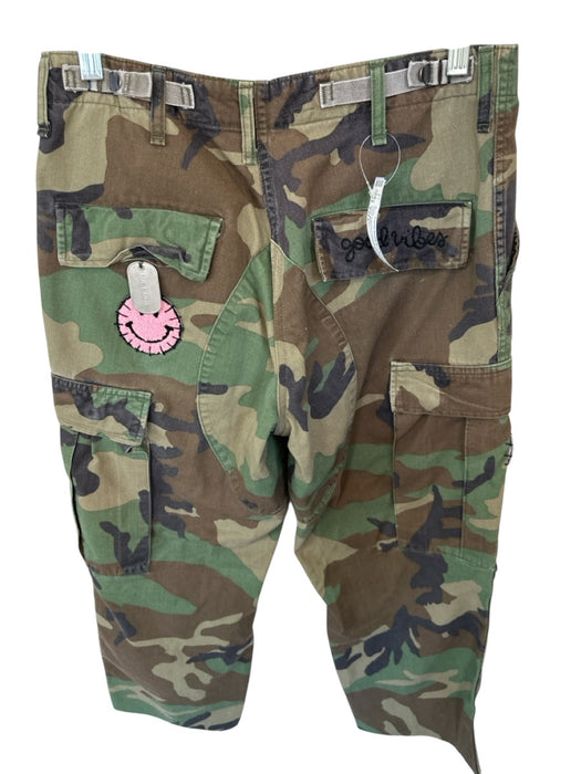 Rank & Sugar Size Est S Green & Brown Cotton Smiley Face Camo Button Fly Pants Green & Brown / Est S