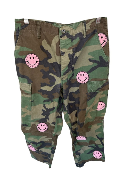Rank & Sugar Size Est S Green & Brown Cotton Smiley Face Camo Button Fly Pants Green & Brown / Est S