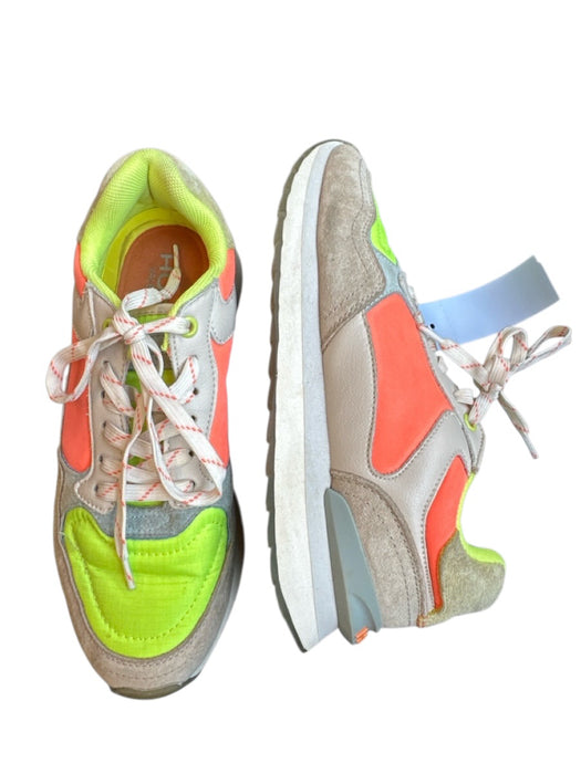 Hoff Shoe Size 6 Lime & Orange Canvas & Suede Lace Up Color Block Sneakers Lime & Orange / 6