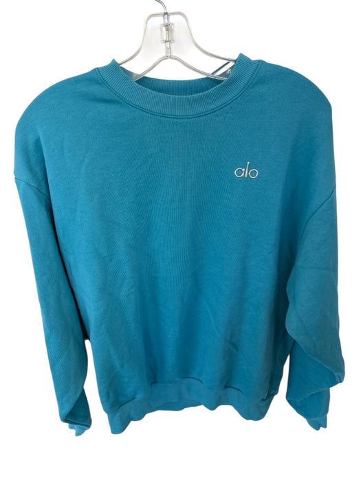 Alo Size Est S Teal Blue Cotton Crew Neck Long Sleeve Athletic Sweatshirt Teal Blue / Est S