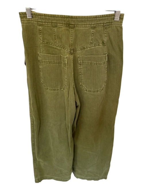 Free People Size 2 Olive Green Cotton Side Button Wide Leg Cropped Pants Olive Green / 2