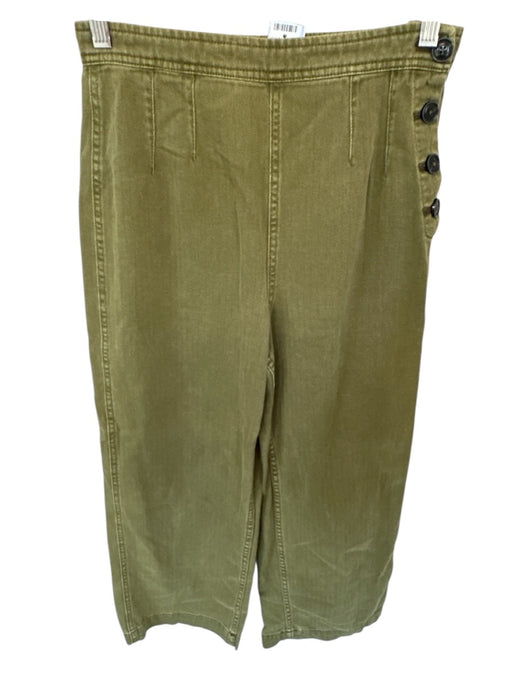Free People Size 2 Olive Green Cotton Side Button Wide Leg Cropped Pants Olive Green / 2