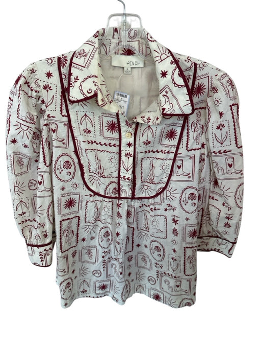 Pinch Size S Maroon & White Cotton Short Sleeve Flowers Cowboy Boot Top Maroon & White / S