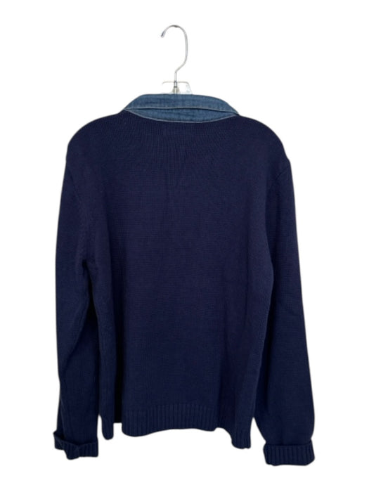 In February Size L Navy Cotton Denim Collar Half Button Knit Sweater Navy / L