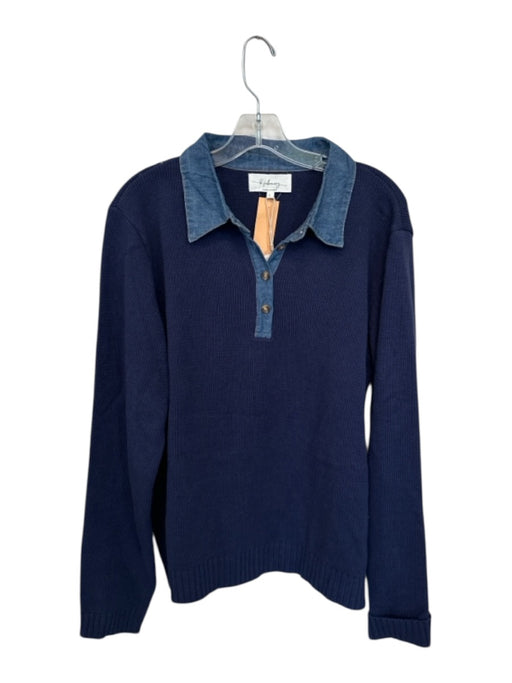 In February Size L Navy Cotton Denim Collar Half Button Knit Sweater Navy / L