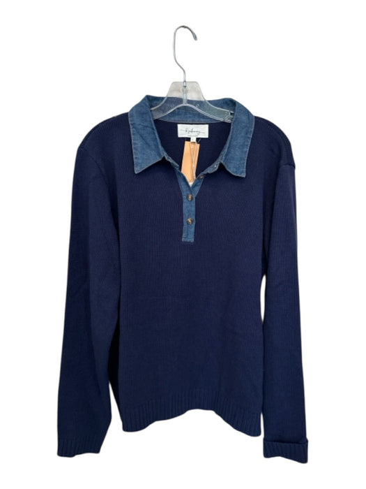 In February Size L Navy Cotton Denim Collar Half Button Knit Sweater Navy / L