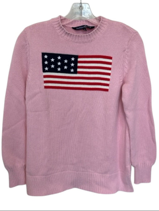 Duffield Lane Size XS Pink & Red Cotton Knit American Flag Crew Neck Sweater Pink & Red / XS