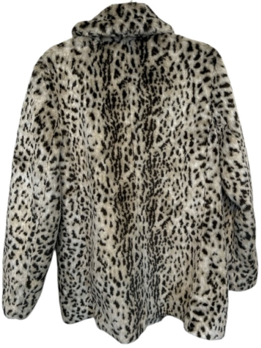 La Vie Rebecca Taylor Size M Cream & Black Faux Fur Animal Print Long Coat Cream & Black / M