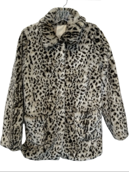 La Vie Rebecca Taylor Size M Cream & Black Faux Fur Animal Print Long Coat Cream & Black / M