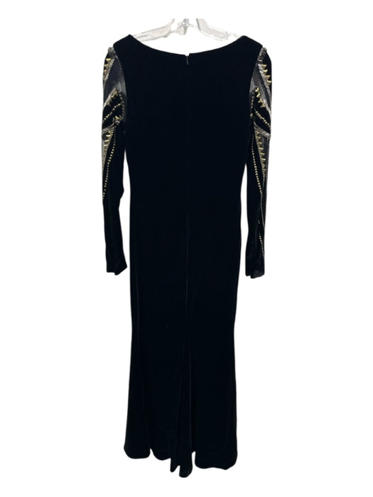 Badgley Mischka Size 4 Black & Brass Rayon & Silk Velvet Long Sheer Sleeve Gown Black & Brass / 4