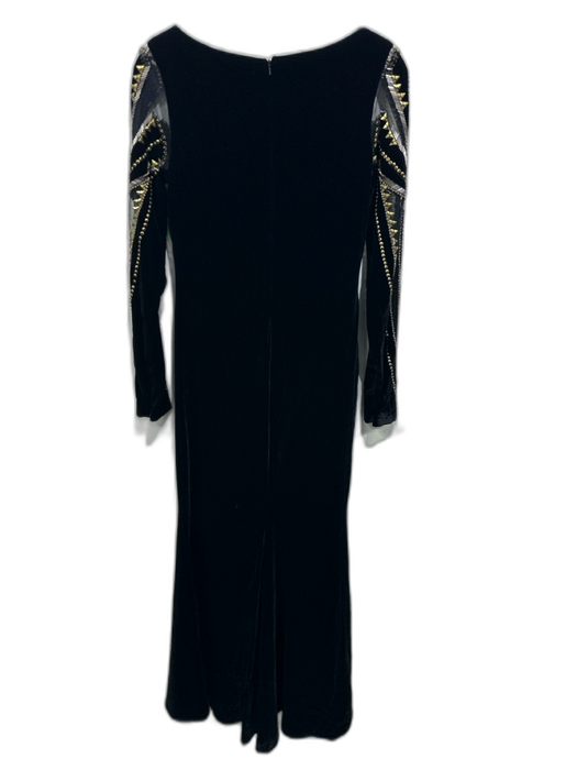 Badgley Mischka Size 4 Black & Brass Rayon & Silk Velvet Long Sheer Sleeve Gown Black & Brass / 4