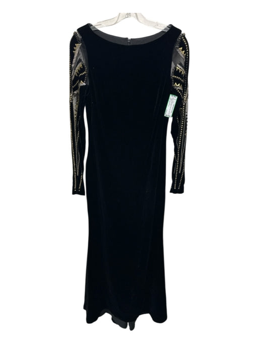 Badgley Mischka Size 4 Black & Brass Rayon & Silk Velvet Long Sheer Sleeve Gown Black & Brass / 4