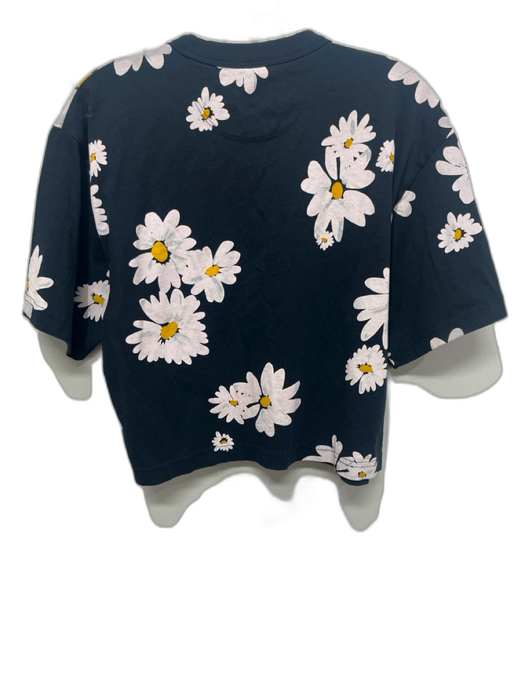 Coach Size M Black, White, Yellow Cotton Short Sleeve Floral Print Text Top Black, White, Yellow / M