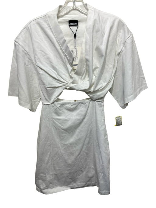 Jacquemus Size Medium White Cotton Short Sleeve Cut Out Twist Knot Dress White / Medium