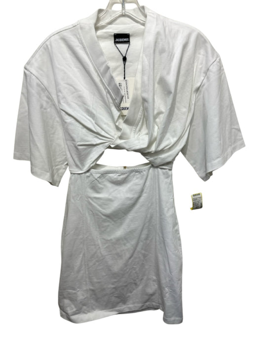 Jacquemus Size Medium White Cotton Short Sleeve Cut Out Twist Knot Dress White / Medium