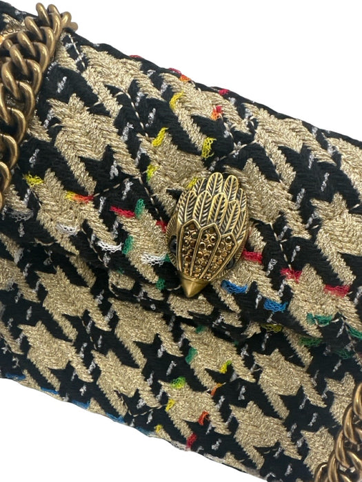 Kurt Geiger Black, Gold, & Multi Textile Flap Houndstooth Bird Chain Strap Bag Black, Gold, & Multi / Small