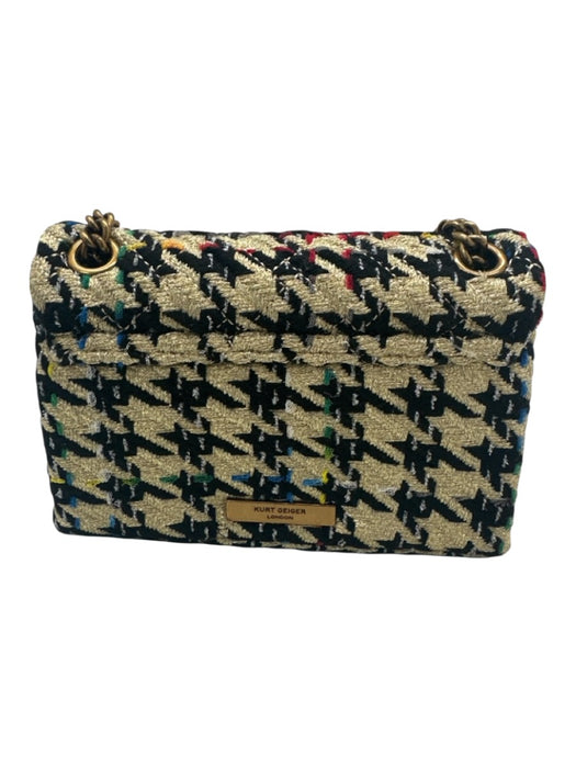 Kurt Geiger Black, Gold, & Multi Textile Flap Houndstooth Bird Chain Strap Bag Black, Gold, & Multi / Small