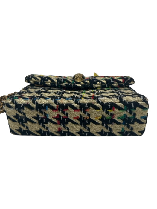 Kurt Geiger Black, Gold, & Multi Textile Flap Houndstooth Bird Chain Strap Bag Black, Gold, & Multi / Small