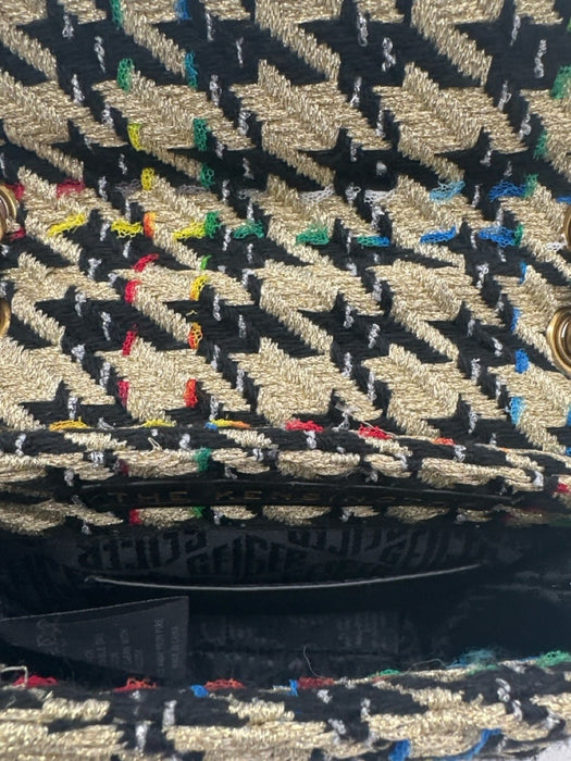 Kurt Geiger Black, Gold, & Multi Textile Flap Houndstooth Bird Chain Strap Bag Black, Gold, & Multi / Small