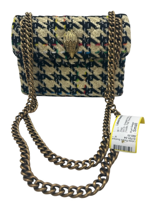 Kurt Geiger Black, Gold, & Multi Textile Flap Houndstooth Bird Chain Strap Bag Black, Gold, & Multi / Small