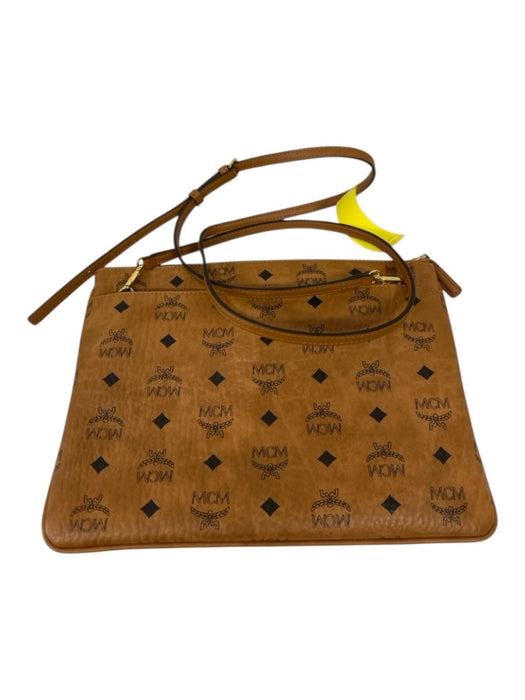 MCM Brown & Black Leather Zip Close Monogram Crossbody Clutch Bag Brown & Black / Small