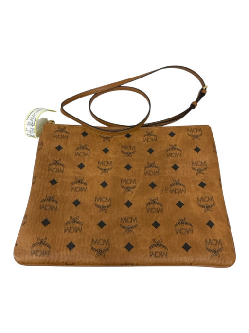 MCM Brown & Black Leather Zip Close Monogram Crossbody Clutch Bag Brown & Black / Small