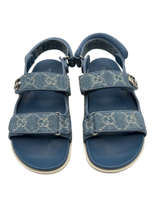 Gucci Shoe Size 38 Blue & White Textile Denim Guccissima Velcro Sandals Blue & White / 38