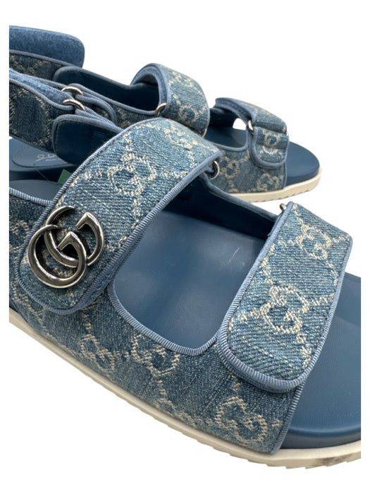 Gucci Shoe Size 38 Blue & White Textile Denim Guccissima Velcro Sandals Blue & White / 38