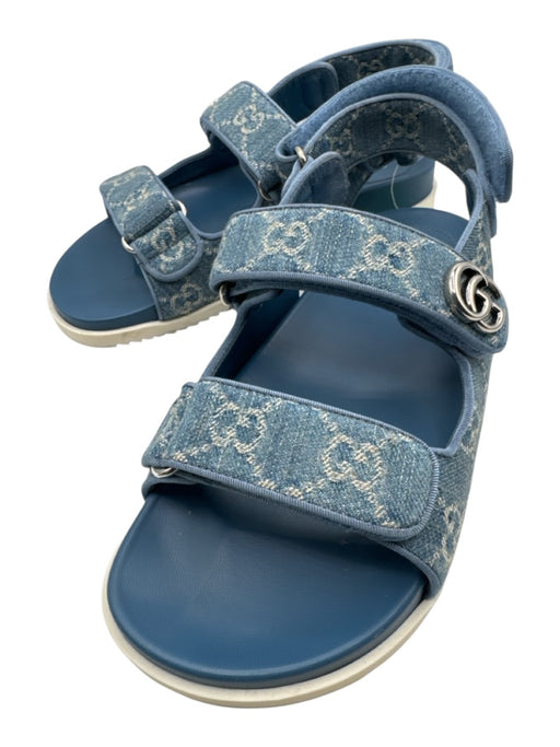 Gucci Shoe Size 38 Blue & White Textile Denim Guccissima Velcro Sandals Blue & White / 38