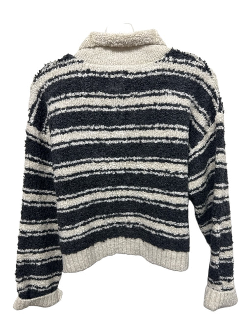 Maeve Size M Cream & Gray Acrylic Blend Striped Collared Quarter Button Sweater Cream & Gray / M