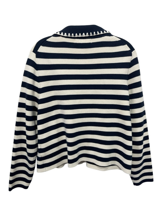 Boden Size L Navy blue & Cream Cotton Striped Round Collar Flap Pocket Jacket Navy blue & Cream / L