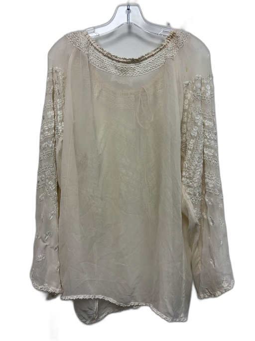 Bonnie Strauss Size L Cream Silk Chiffon Sheer Long Flutter Sleeve Top Cream / L