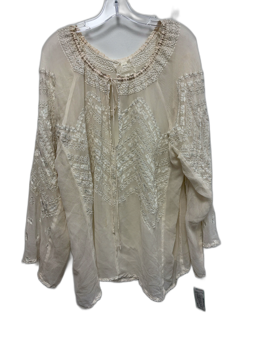 Bonnie Strauss Size L Cream Silk Chiffon Sheer Long Flutter Sleeve Top Cream / L