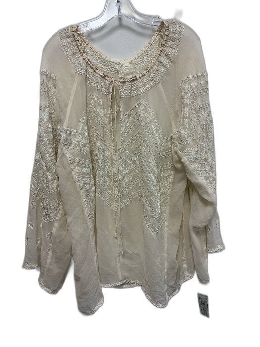 Bonnie Strauss Size L Cream Silk Chiffon Sheer Long Flutter Sleeve Top Cream / L