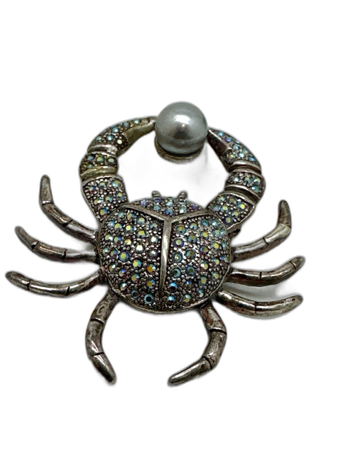 No Brand Silver & Gray Silver Tone Metal Rhinestone Crab Pearl Brooch Silver & Gray