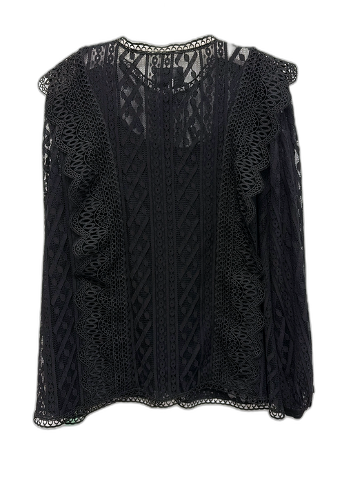 Biya Johnny Was Size XL Black Missing Fabric Tag Long Balloon Sleeve Lace Top Black / XL